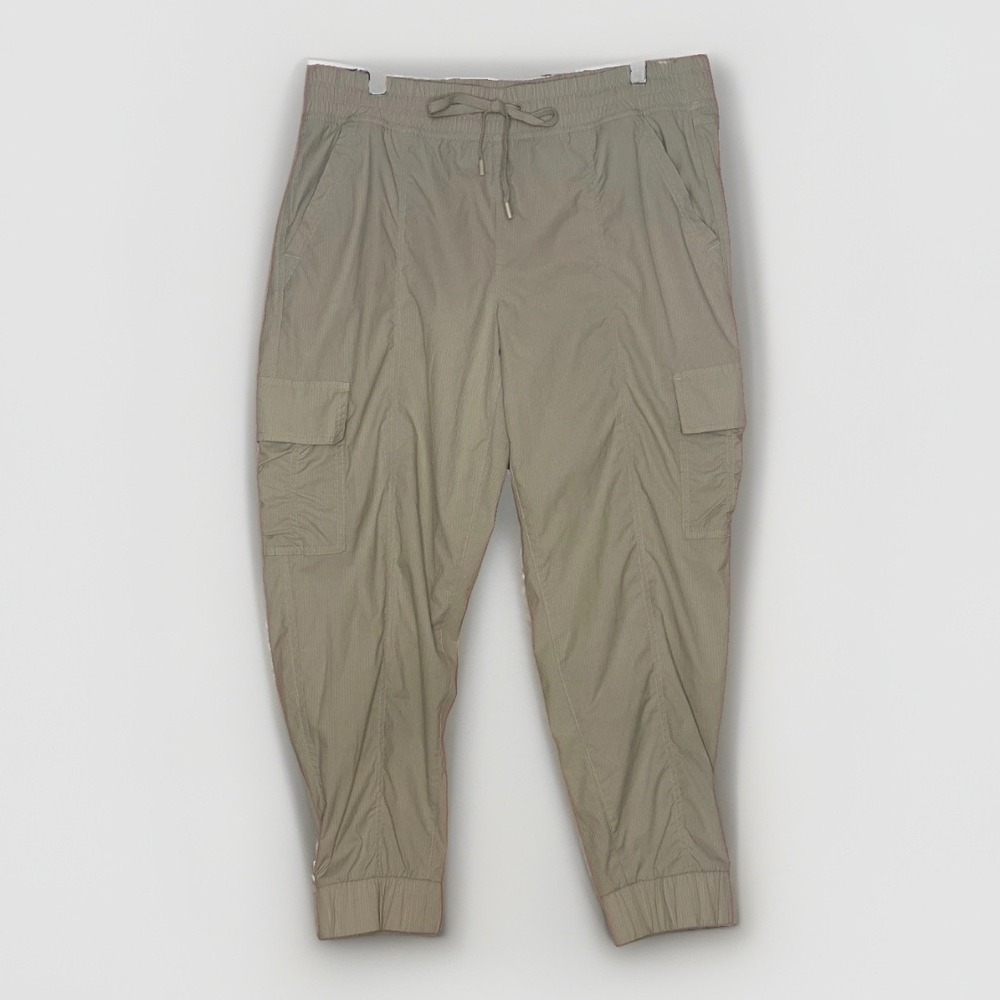 Eddie Bauer Dance Joggers L Beige Cargo Travel Hiking Pants 35x27 Pull On Lounge